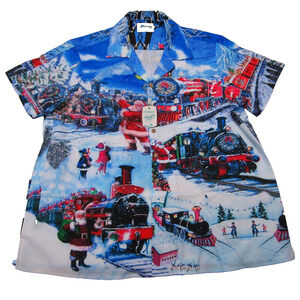 Christmas Hawaiian Shirt Men's size 3XL Short Sleeve Button Up Santa Poly NWT